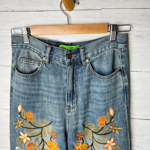 Sandrine Rose Jeans Womens Size 25 Floral Embroidered Wide Leg 100% Cotton - Picture 9 of 16